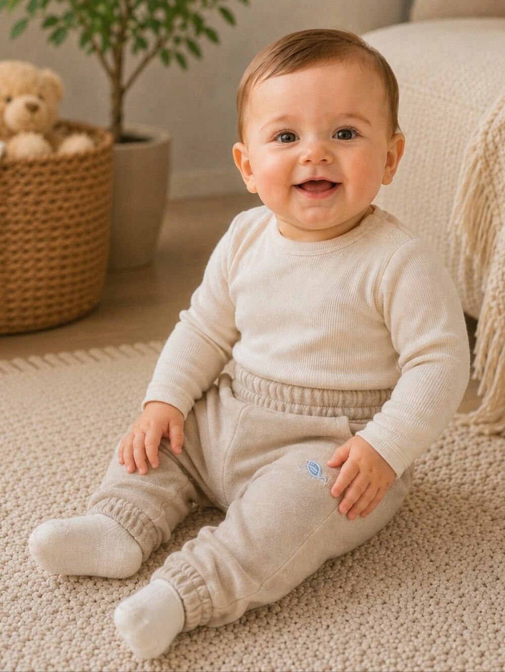 TBBC (The Beaufort Bonnet Company) Cream Pima Cotton Jogger Pants | 18–24M